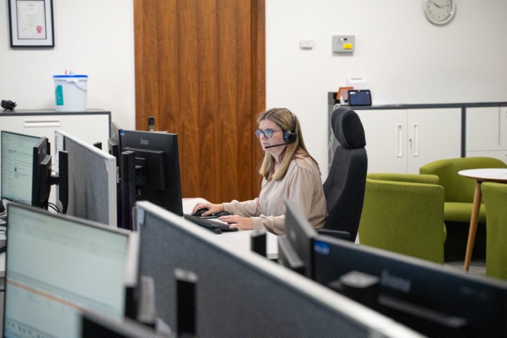 Call centre operator on a call.